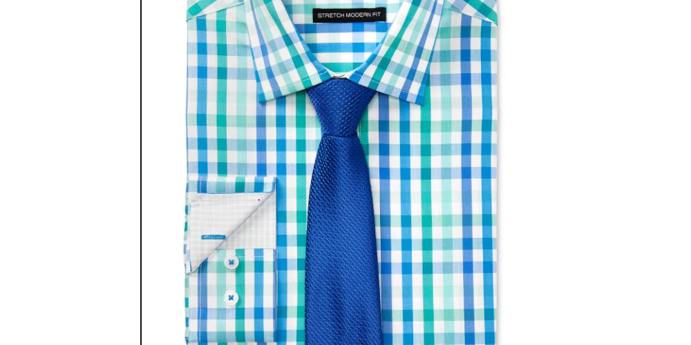 Conjunto de camisa social xadrez e gravata texturizada Nick Graham masculina slim fit, elástica e fácil de cuidar, verde, tamanho 15x34-35