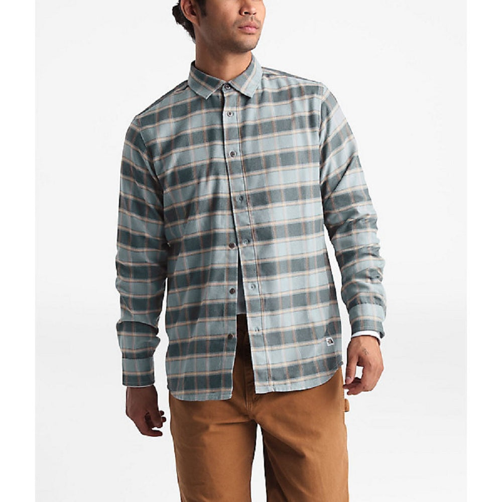 Camisa de flanela xadrez Thermocore masculina The North Face com botões e manga comprida, cinza, tamanho pequeno