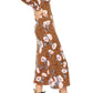 Vestido feminino retrô com estampa mista e romance, marrom, tamanho grande