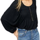 Blusa de malha canelada Devin feminina Free People, preta, tamanho pequeno