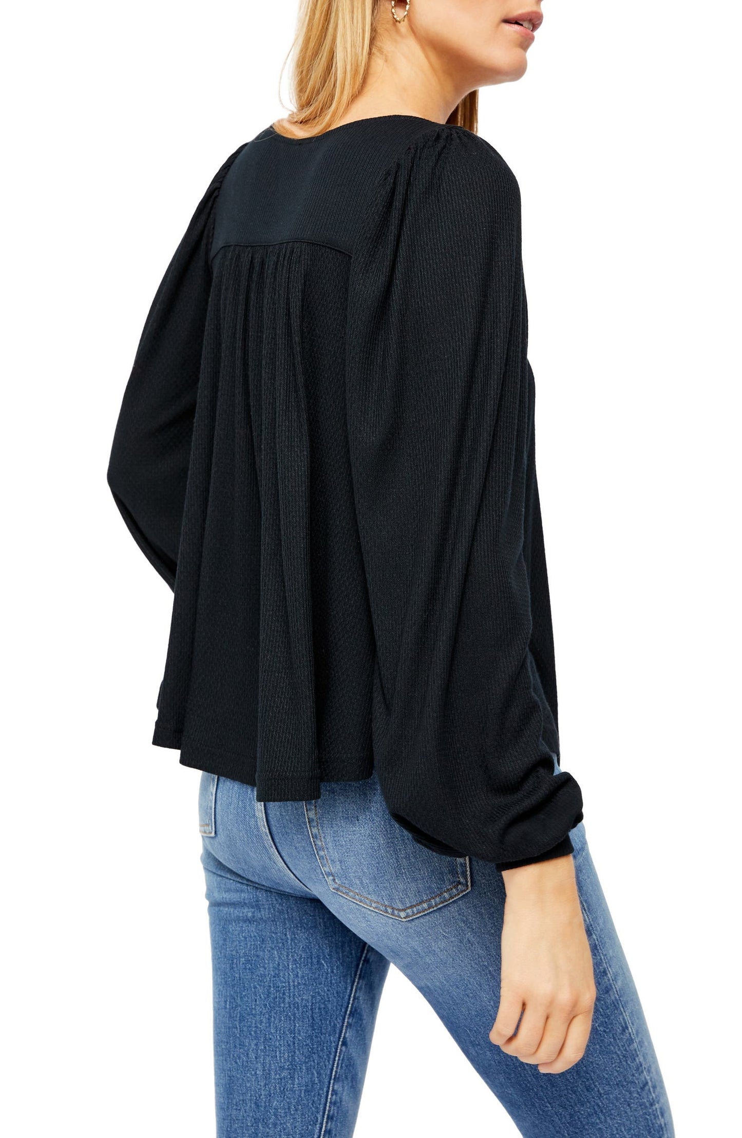 Blusa de malha canelada Devin feminina Free People, preta, tamanho pequeno