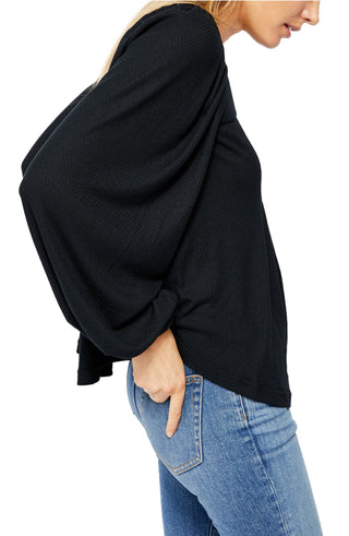 Blusa de malha canelada Devin feminina Free People, preta, tamanho pequeno