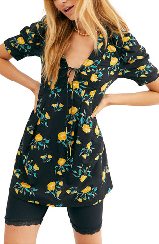 Túnica feminina Adelle com estampa floral, preta, tamanho médio, Free People