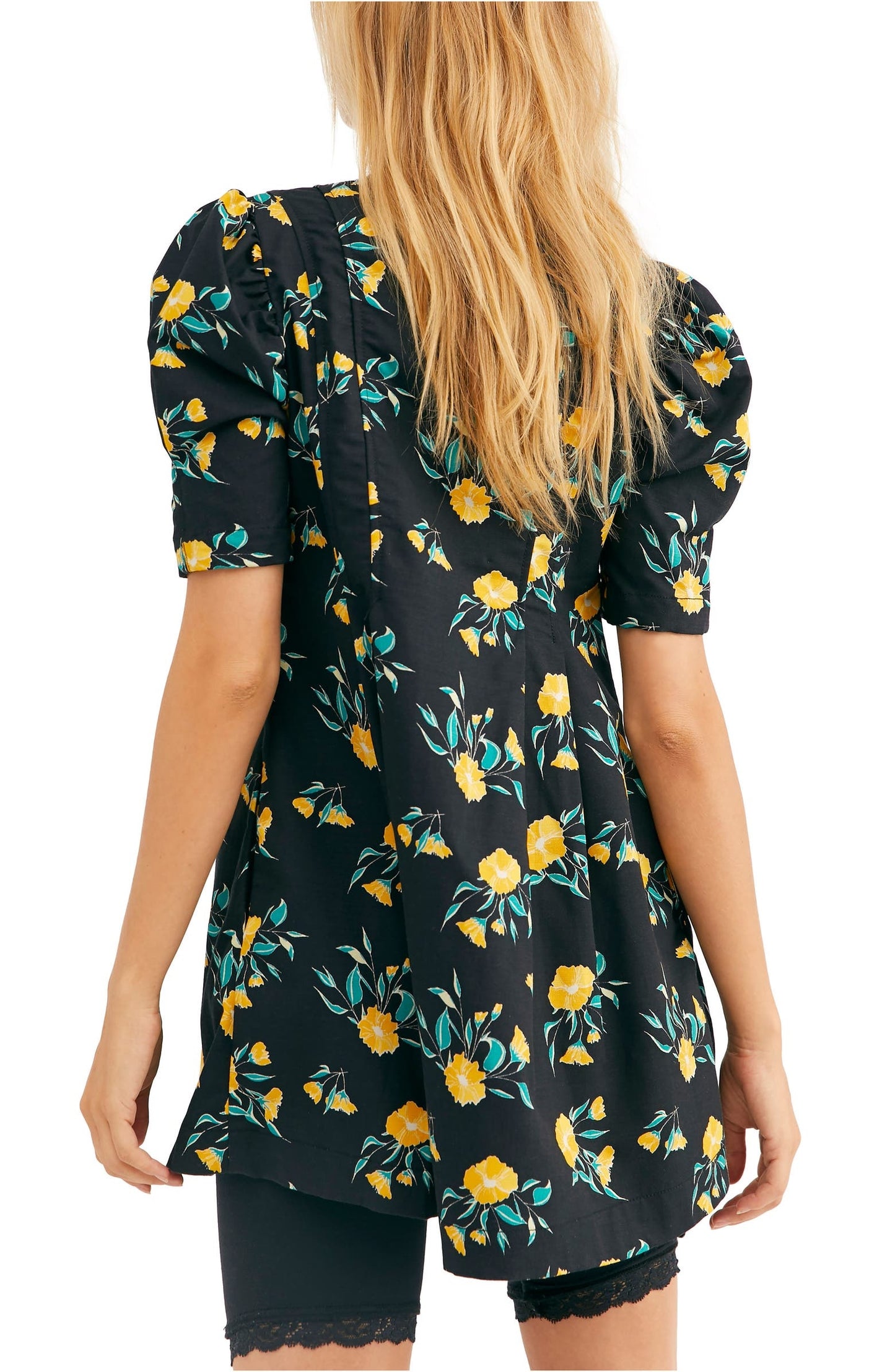 Túnica feminina Adelle com estampa floral, preta, tamanho médio, Free People