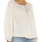 Blusa feminina Free People com textura marfim e botões, manga 3/4, decote redondo, branca, tamanho extrapequeno