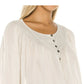 Blusa feminina Free People com textura marfim e botões, manga 3/4, decote redondo, branca, tamanho extrapequeno