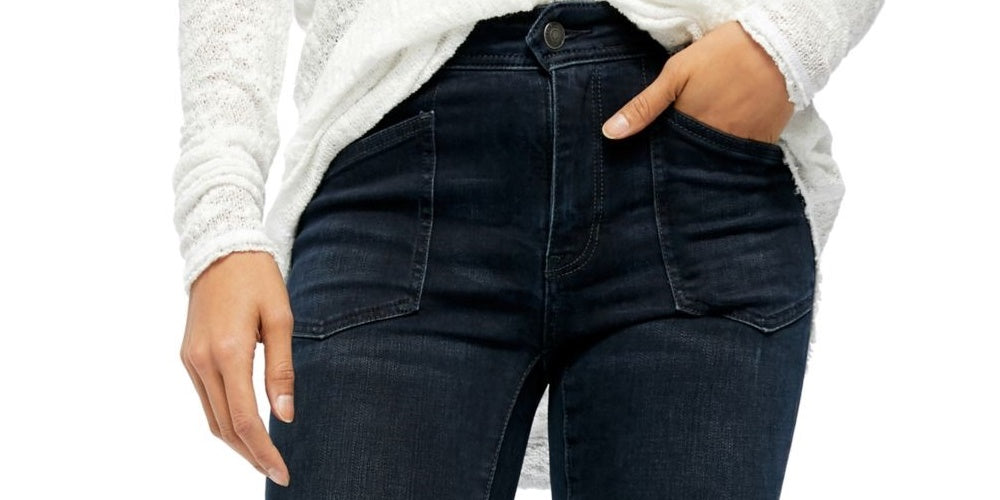 Calça jeans skinny feminina Free People azul marinho com bolso e zíper, tamanho 30