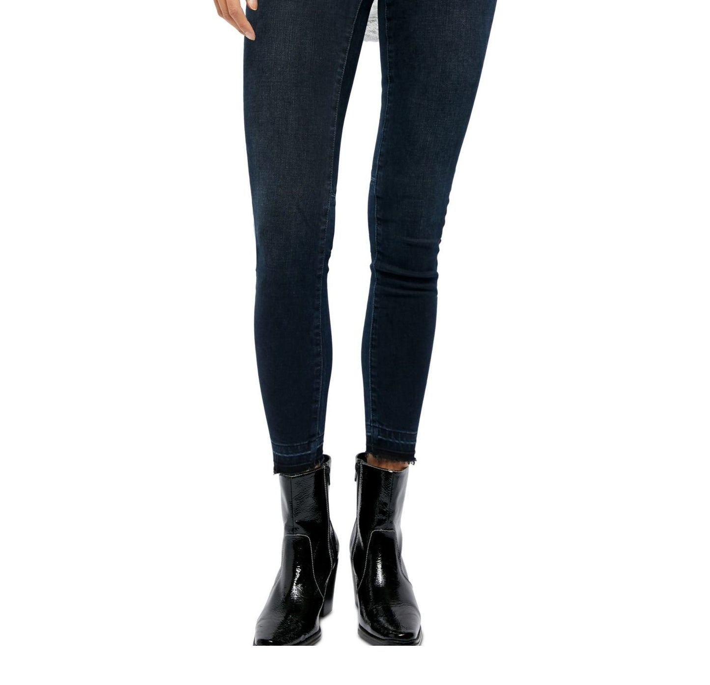 Calça jeans skinny feminina Free People azul marinho com bolso e zíper, tamanho 30
