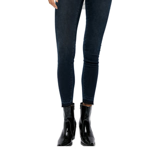 Calça jeans skinny feminina Free People azul marinho com bolso e zíper, tamanho 30