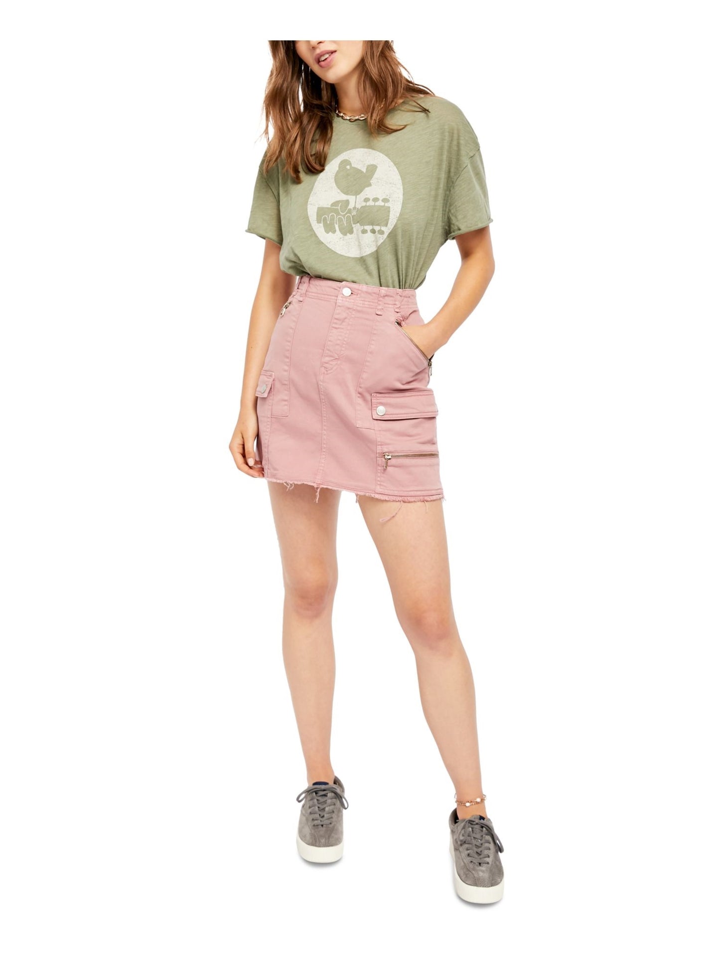 Mini saia lápis feminina com zíper rosa Free People, roxa, tamanho 29