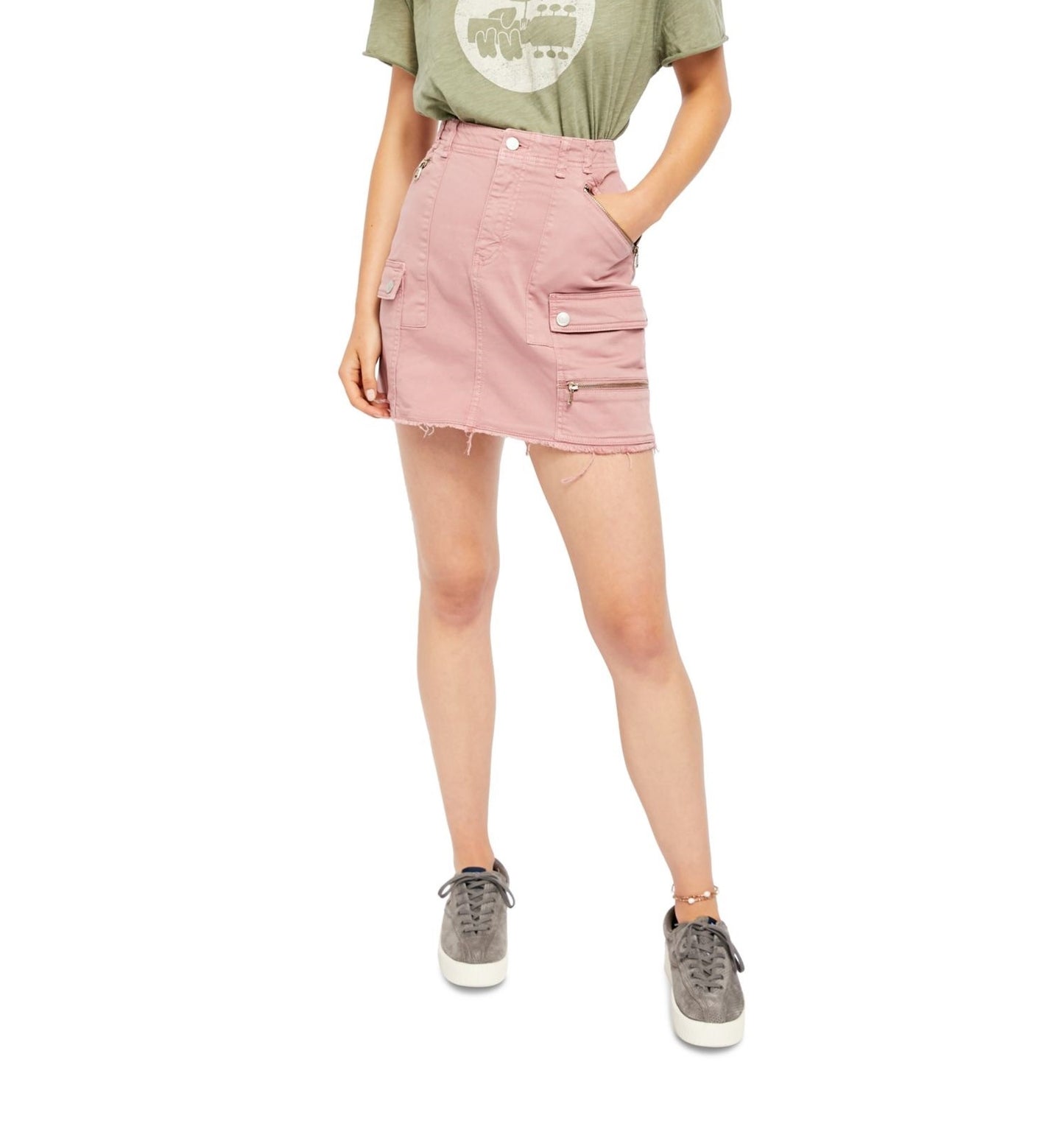 Mini saia lápis feminina com zíper rosa Free People, roxa, tamanho 29