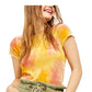 Free People Feminino Amarelo Tie Dye Manga Curta Gola Redonda Top Curto Amarelo Tamanho Grande