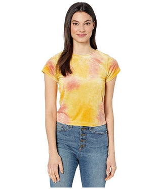Camiseta feminina de veludo Bright Eyes da Free People, combinação Sunshine, amarela, tamanho médio