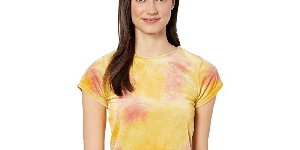 Camiseta feminina de veludo Bright Eyes da Free People, combinação Sunshine, amarela, tamanho médio