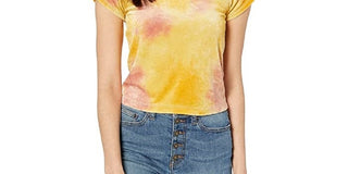 Camiseta feminina de veludo Bright Eyes da Free People, combinação Sunshine, amarela, tamanho médio