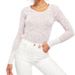 Camiseta feminina Free People, estampada, manga comprida, gola redonda, roxa clara, rosa, tamanho médio