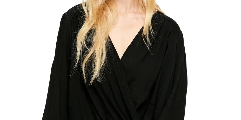 Blusa feminina xadrez falsa Free People, preta, tamanho grande