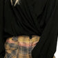 Blusa feminina xadrez falsa Free People, preta, tamanho grande