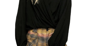 Blusa feminina xadrez falsa Free People, preta, tamanho grande