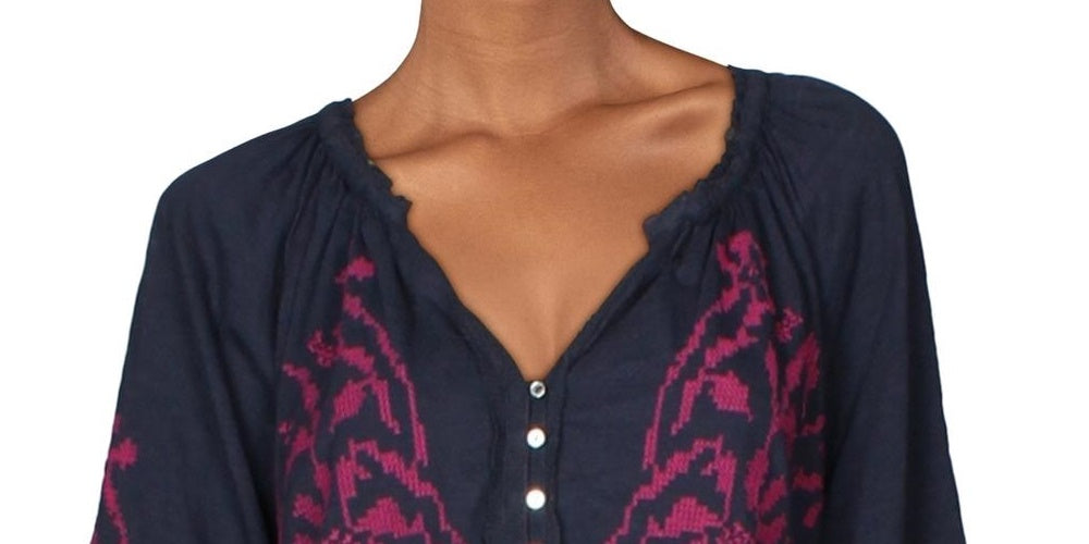 Blusa feminina Persuasion Cotton Boho Peasant da Free People, azul marinho, tamanho pequeno