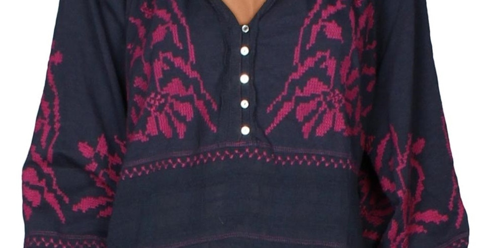Blusa feminina Persuasion Cotton Boho Peasant da Free People, azul marinho, tamanho pequeno