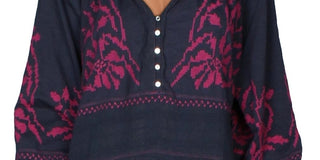 Blusa feminina Persuasion Cotton Boho Peasant da Free People, azul marinho, tamanho pequeno