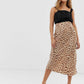 Saia midi com estampa de leopardo Normani da Free People, corte enviesado, marrom, tamanho 12