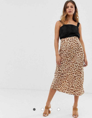 Saia midi com estampa de leopardo Normani da Free People, corte enviesado, marrom, tamanho 12