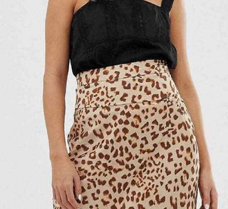 Saia midi com estampa de leopardo Normani da Free People, corte enviesado, marrom, tamanho 12