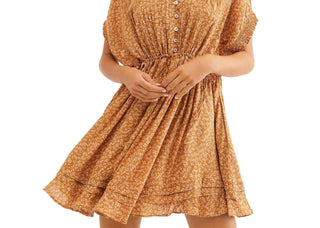 Vestido casual feminino One Fine Day da Free People, estampado, com cinto, marrom, tamanho extragrande