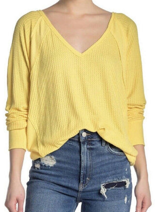 Camiseta térmica feminina Santa Clara da Free People, amarela, tamanho pequeno