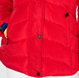 Casaco acolchoado com capuz e acabamento falso Madden Girl Junior, vermelho, tamanho X-S