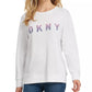 Moletom feminino DKNY com logo Ombre Glitter, branco, tamanho grande
