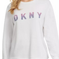 Moletom feminino DKNY com logo Ombre Glitter, branco, tamanho grande