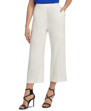 Calça cropped feminina DKNY de perna larga, branca, tamanho 16