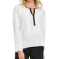 Blusa feminina DKNY com decote dividido e acabamento contrastante, branca, tamanho grande
