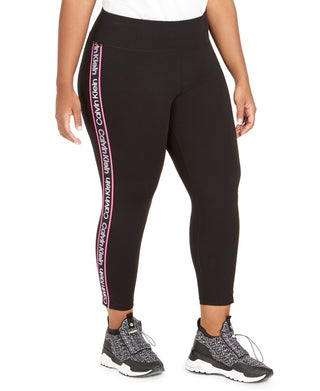 Calça legging Calvin Klein feminina com logo lateral CroPetite Petiteed, preta, tamanho 2X