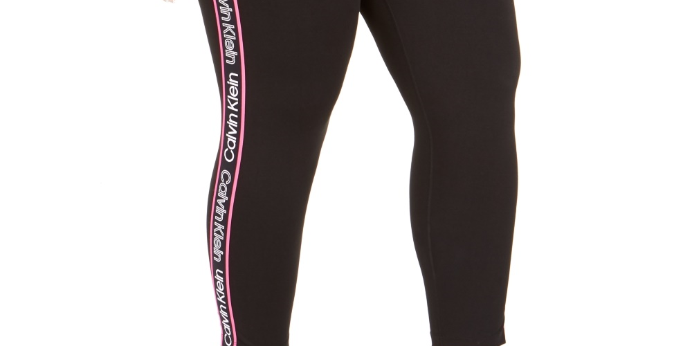 Calça legging Calvin Klein feminina com logo lateral CroPetite Petiteed, preta, tamanho 2X