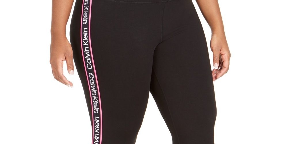 Calça legging Calvin Klein feminina com logo lateral CroPetite Petiteed, preta, tamanho 2X