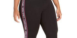 Calça legging Calvin Klein feminina com logo lateral CroPetite Petiteed, preta, tamanho 2X