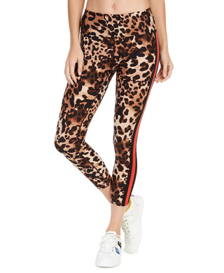 Calça legging feminina Calvin Klein com estampa animal e listras, cintura alta, marrom, tamanho médio