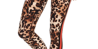 Calça legging feminina Calvin Klein com estampa animal e listras, cintura alta, marrom, tamanho médio