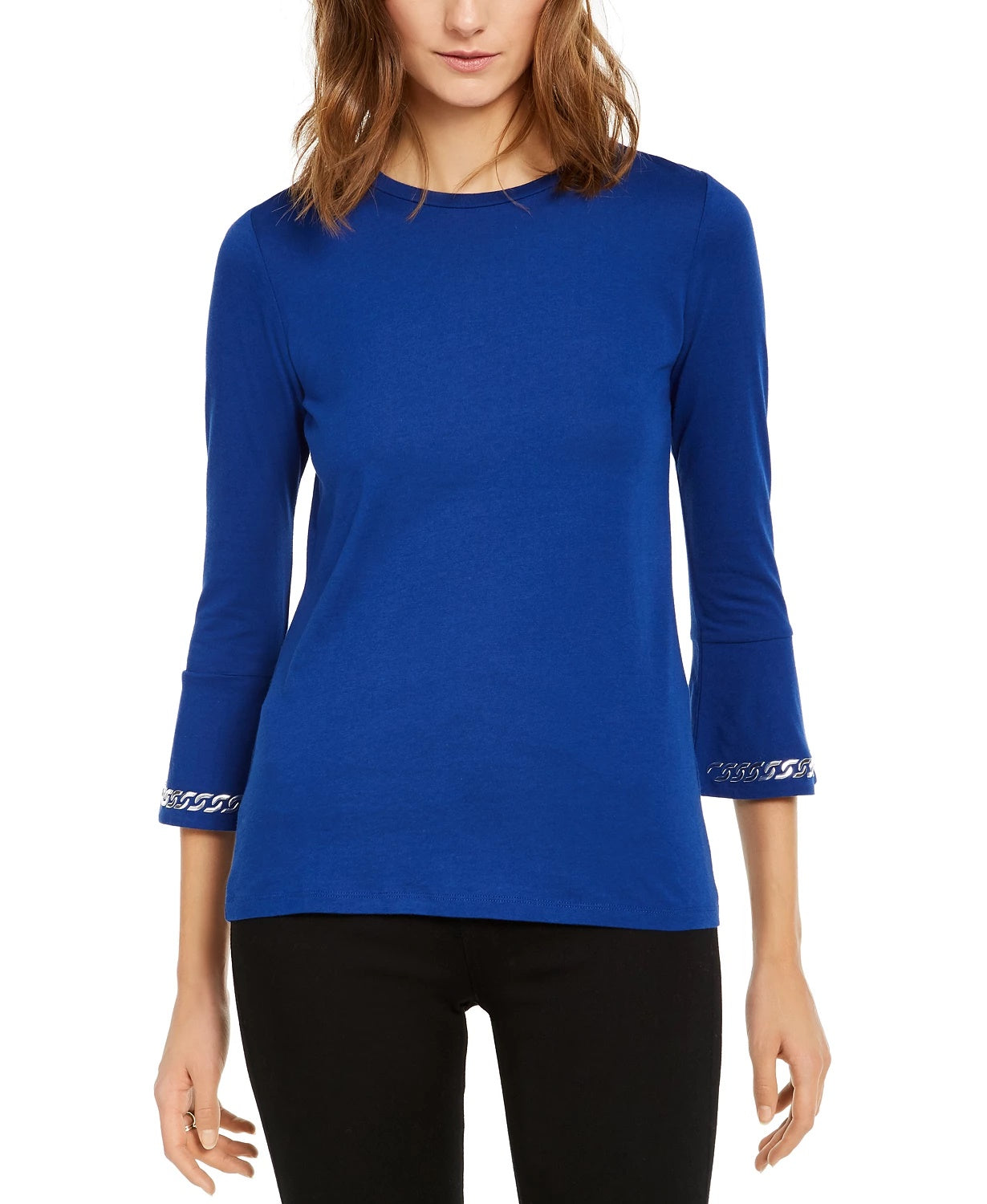 Blusa feminina Michael Kors com manga sino e detalhes em azul, tamanho pequeno