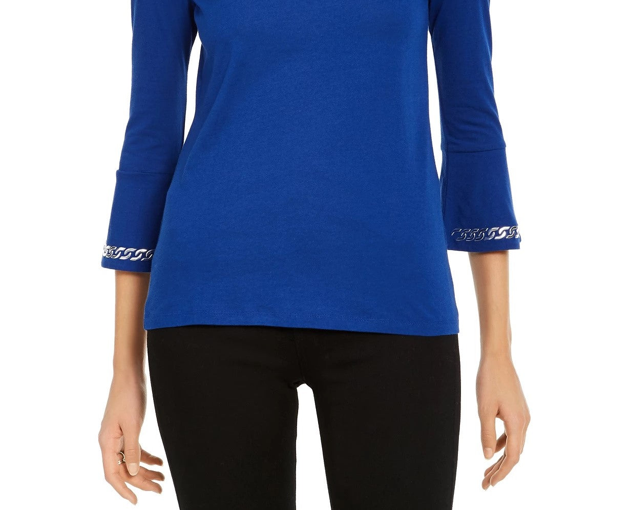 Blusa feminina Michael Kors com manga sino e detalhes em azul, tamanho pequeno