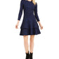 Vestido curto evasê Michael Kors feminino estampado, manga comprida, gola redonda, preto e azul, tamanho pequeno e pequeno