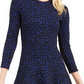 Vestido curto evasê Michael Kors feminino estampado, manga comprida, gola redonda, preto e azul, tamanho pequeno e pequeno
