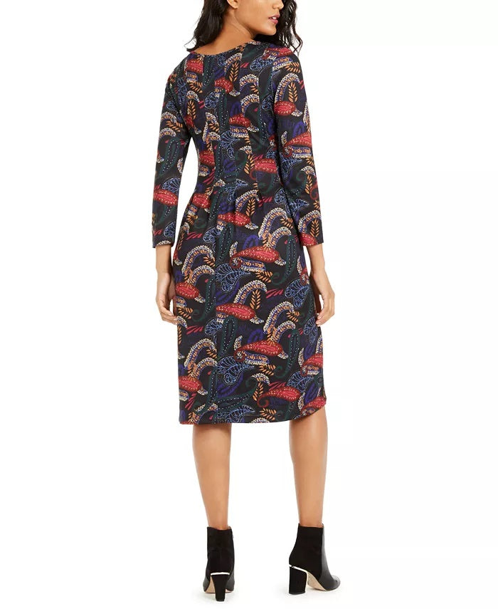 Vestido plissado com estampa paisley feminino da coleção NY, tamanho X-G, preto