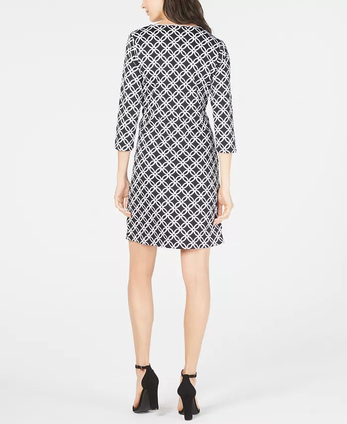 Vestido justo estampado com babados e bainha feminina NY Collection, preto, tamanho pequeno médio