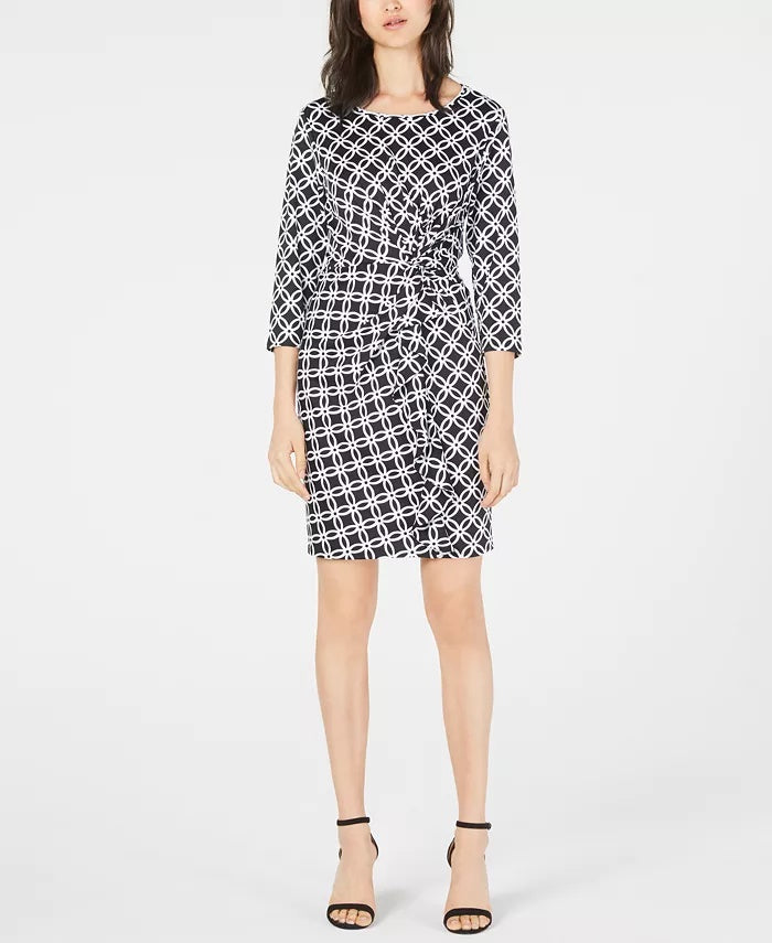Vestido justo estampado com babados e bainha feminina NY Collection, preto, tamanho pequeno médio