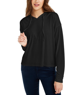 Moletom com capuz e malha canelada Pink Rose Juniors, tamanho grande, preto